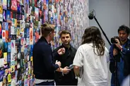 Jeremiah with Beeple and Farokh during a filmed studio event