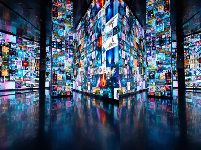 Digital images on floor-to-ceiling screens at the Deji Art Museum exhibition