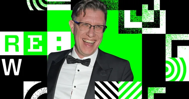 WIRED article artwork showing Beeple against the RE:WIRED event graphics