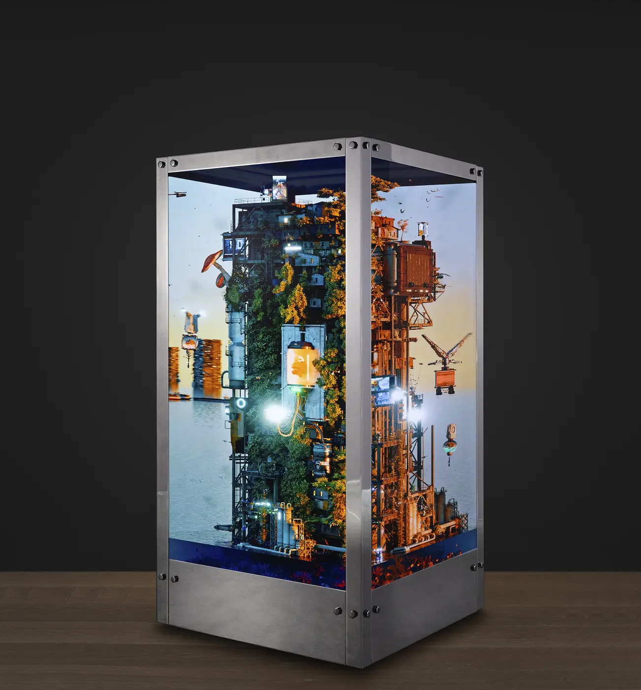 S.2122, a freestanding screen sculpture showing an imagined architectural landscape